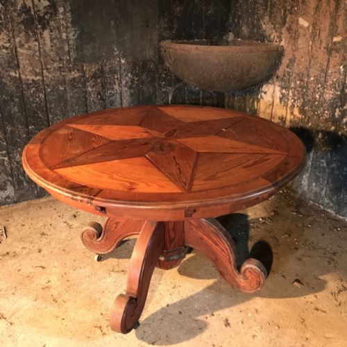 french pitch pine marquetry round table - CATEGORY: ANTIQUE TABLES - DATED 1900