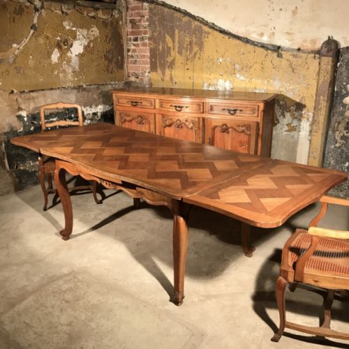 French Extending Dining Table with Cherry Parquet Top