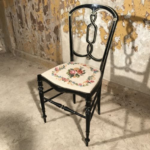 BLACK LACQUERED AND GILDED SINGLE CHAIR - ADDITIONAL PHOTO 2
