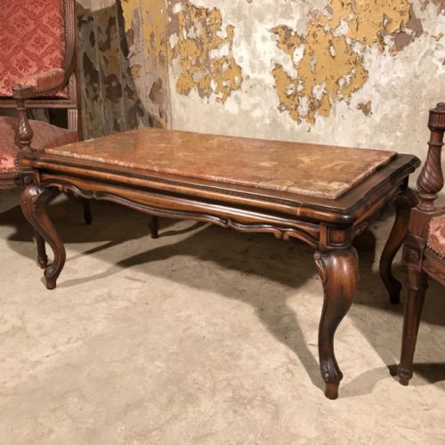 french walnut and marble top coffee table - CATEGORY: ANTIQUE TABLES - DATED 1920