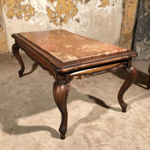 FRENCH WALNUT AND MARBLE TOP COFFEE TABLE - ADDITIONAL PHOTO 1