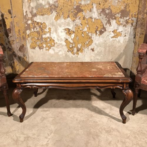 FRENCH WALNUT AND MARBLE TOP COFFEE TABLE - ADDITIONAL PHOTO 2