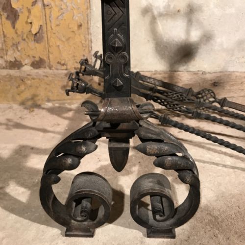 IMPRESSIVE FRENCH FIRE DOGS AND IRON SET - ADDITIONAL PHOTO 2