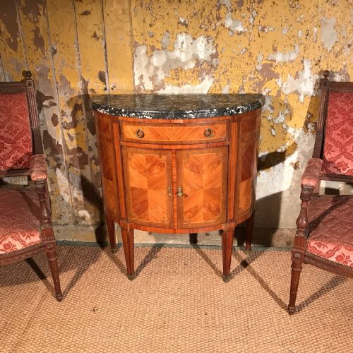 french marble top inlaid demi lune chest - CATEGORY: ANTIQUE CABINETS - DATED 1900