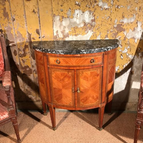 FRENCH MARBLE TOP INLAID DEMI LUNE CHEST - ADDITIONAL PHOTO 1