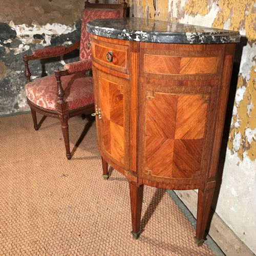 FRENCH MARBLE TOP INLAID DEMI LUNE CHEST - ADDITIONAL PHOTO 2