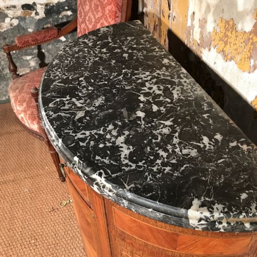 FRENCH MARBLE TOP INLAID DEMI LUNE CHEST - ADDITIONAL PHOTO 3