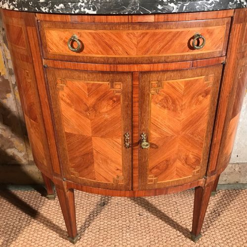 FRENCH MARBLE TOP INLAID DEMI LUNE CHEST - ADDITIONAL PHOTO 4