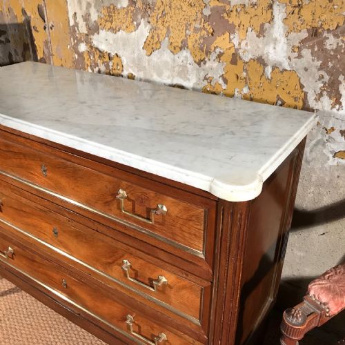 FRENCH MAHOGANY AND BRASS COMMODE CHEST WITH MARBLE TOP - ADDITIONAL PHOTO 1