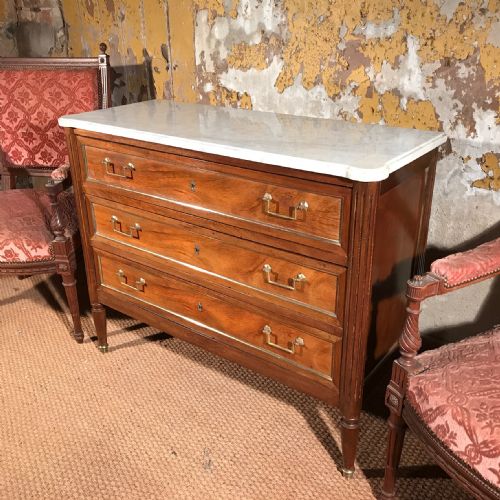 FRENCH MAHOGANY AND BRASS COMMODE CHEST WITH MARBLE TOP - ADDITIONAL PHOTO 2
