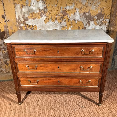 FRENCH MAHOGANY AND BRASS COMMODE CHEST WITH MARBLE TOP - ADDITIONAL PHOTO 5
