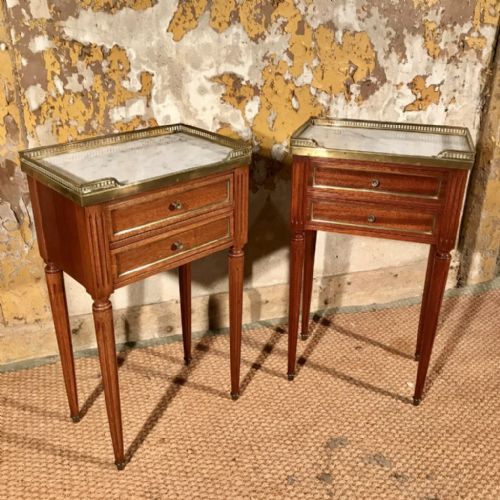 pair of french brass inlaid bedside tables - CATEGORY: ANTIQUE CABINETS - DATED 1920