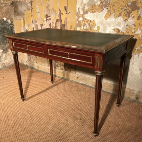 french mahogany and brass inlaid writing table - CATEGORY: ANTIQUE TABLES - DATED 1900