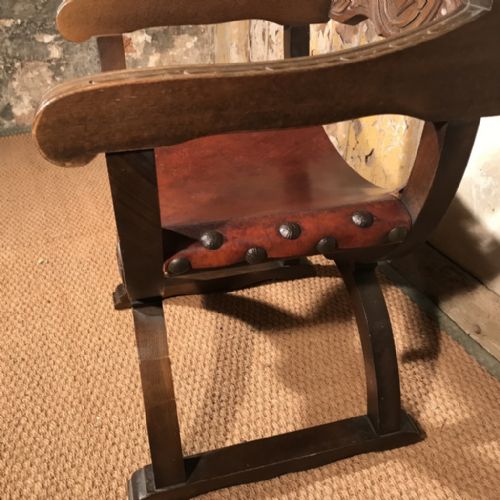 SOLID OAK AND LEATHER X FRAME ARMCHAIR - ADDITIONAL PHOTO 1