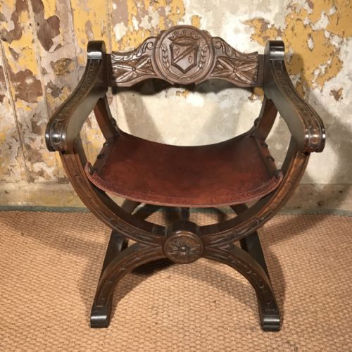 SOLID OAK AND LEATHER X FRAME ARMCHAIR - ADDITIONAL PHOTO 2