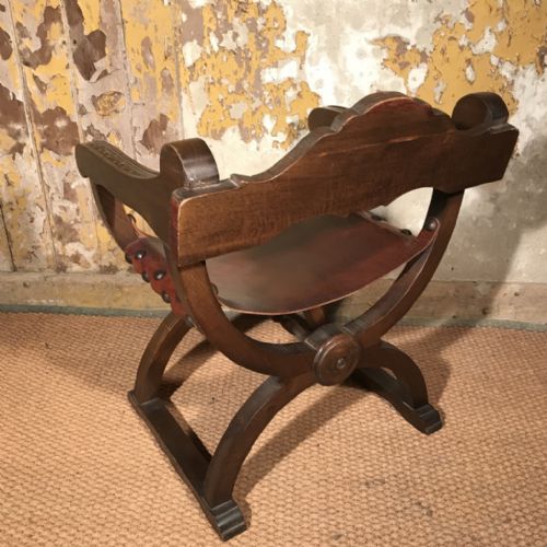 SOLID OAK AND LEATHER X FRAME ARMCHAIR - ADDITIONAL PHOTO 4