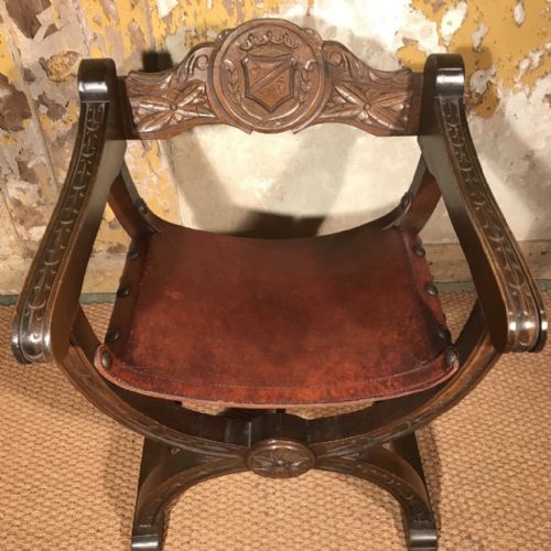 SOLID OAK AND LEATHER X FRAME ARMCHAIR - ADDITIONAL PHOTO 5