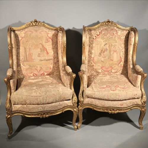 exceptional pair of c19th french gilt wing armchairs - CATEGORY: ANTIQUE CHAIRS - DATED 19TH CENTURY
