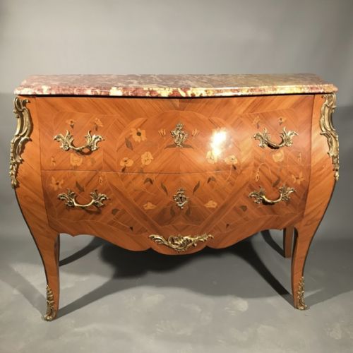 french marble top marquetry chest of drawers - CATEGORY: ANTIQUE CHEST OF DRAWERS - DATED 1920