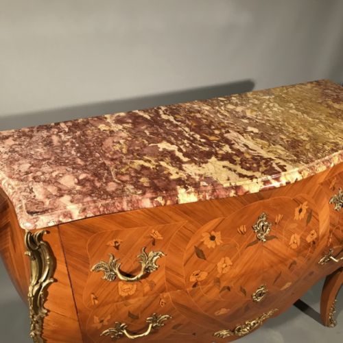 FRENCH MARBLE TOP MARQUETRY CHEST OF DRAWERS - ADDITIONAL PHOTO 2