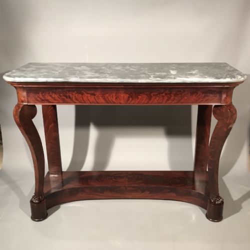 LARGE FRENCH MAHOGANY AND MARBLE CONSOLE TABLE - ADDITIONAL PHOTO 1