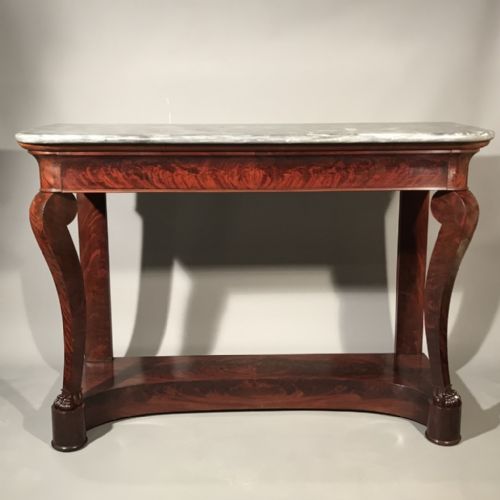 LARGE FRENCH MAHOGANY AND MARBLE CONSOLE TABLE - ADDITIONAL PHOTO 3