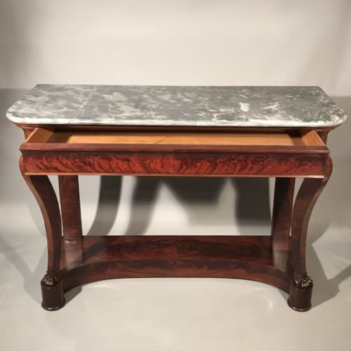 LARGE FRENCH MAHOGANY AND MARBLE CONSOLE TABLE - ADDITIONAL PHOTO 6