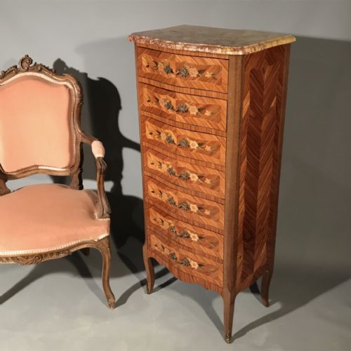 french marquetry and marble chest of 7 drawers - CATEGORY: ANTIQUE CHEST OF DRAWERS - DATED 1920