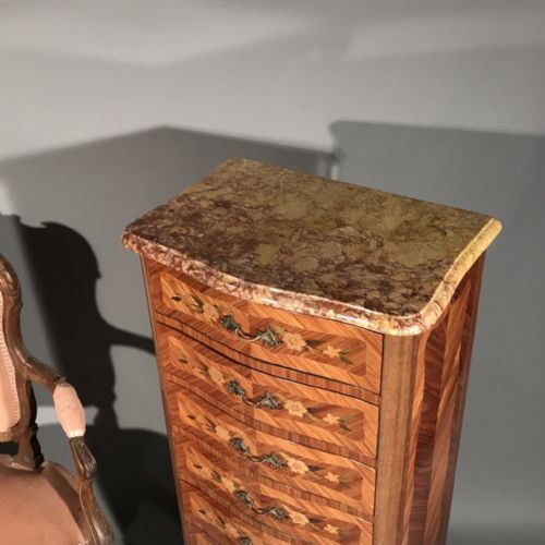 FRENCH MARQUETRY AND MARBLE CHEST OF 7 DRAWERS - ADDITIONAL PHOTO 1