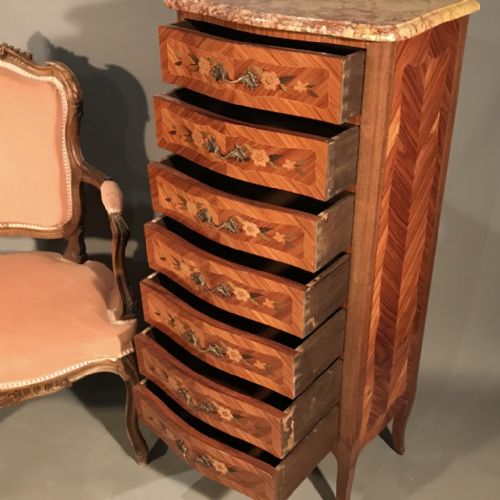 FRENCH MARQUETRY AND MARBLE CHEST OF 7 DRAWERS - ADDITIONAL PHOTO 2