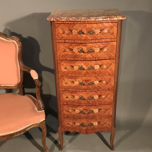 FRENCH MARQUETRY AND MARBLE CHEST OF 7 DRAWERS - ADDITIONAL PHOTO 3