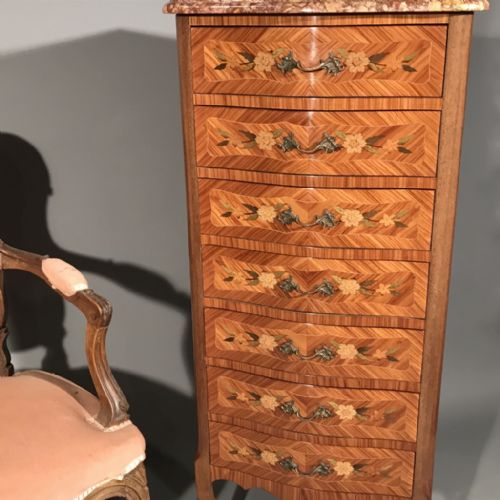 FRENCH MARQUETRY AND MARBLE CHEST OF 7 DRAWERS - ADDITIONAL PHOTO 4