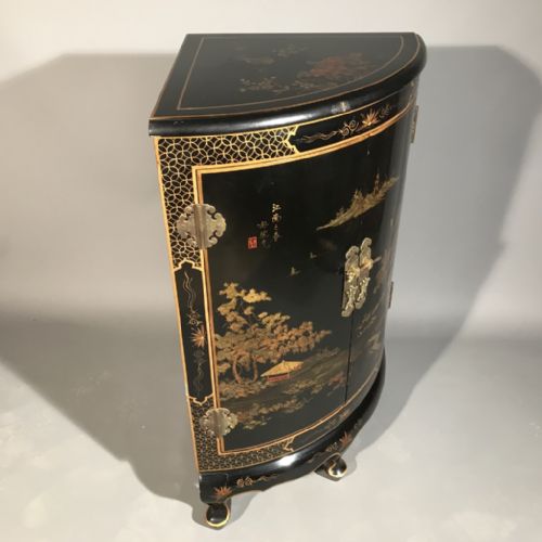 BLACK LACQUERED CORNER CABINET WITH SCARLET INTERIOR - ADDITIONAL PHOTO 1
