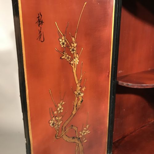 BLACK LACQUERED CORNER CABINET WITH SCARLET INTERIOR - ADDITIONAL PHOTO 3