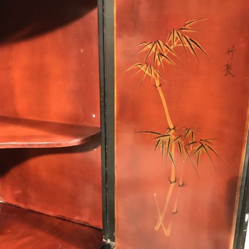 BLACK LACQUERED CORNER CABINET WITH SCARLET INTERIOR - ADDITIONAL PHOTO 5