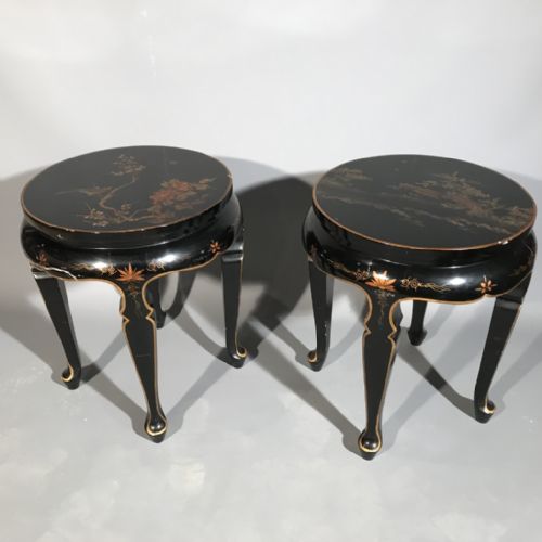 pair of japanese black lacquered side tables - CATEGORY: ANTIQUE TABLES - DATED 1920
