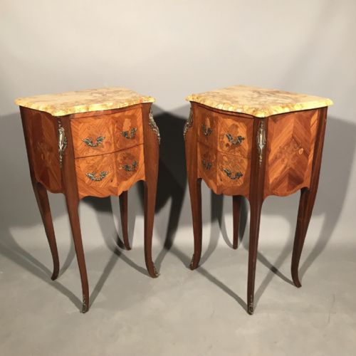 pair of french marquetry bedside tables - CATEGORY: ANTIQUE TABLES - DATED 1920
