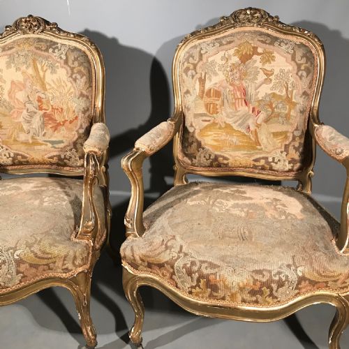 PAIR OF FRENCH LOUIS XV GILTWOOD AND TAPESTRY ARMCHAIRS - ADDITIONAL PHOTO 2