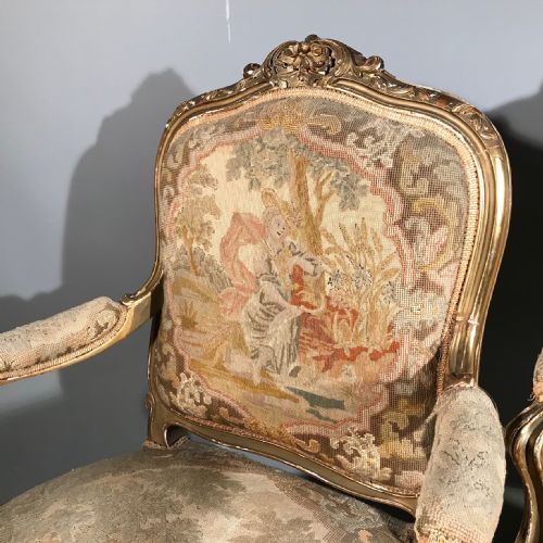 PAIR OF FRENCH LOUIS XV GILTWOOD AND TAPESTRY ARMCHAIRS - ADDITIONAL PHOTO 6