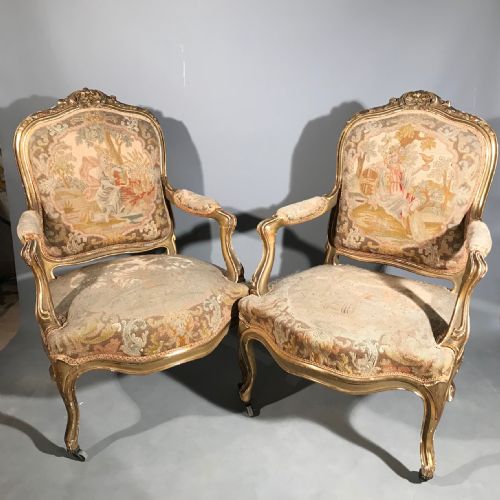 PAIR OF FRENCH LOUIS XV GILTWOOD AND TAPESTRY ARMCHAIRS - ADDITIONAL PHOTO 8