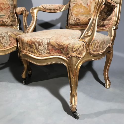 PAIR OF FRENCH LOUIS XV GILTWOOD AND TAPESTRY ARMCHAIRS - ADDITIONAL PHOTO 9