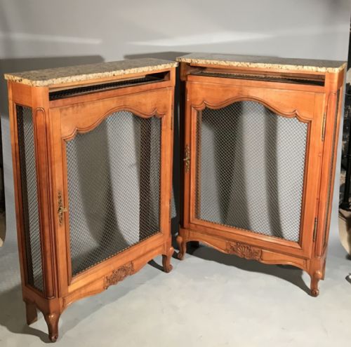 UNUSUAL PAIR OF FRENCH CHERRY AND BRASS GRILLE RADIATOR COVERS - ADDITIONAL PHOTO 1