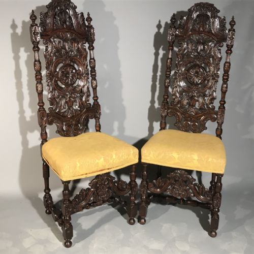 pair of jacobean style oak high back chairs - CATEGORY: ANTIQUE CHAIRS - DATED VICTORIAN