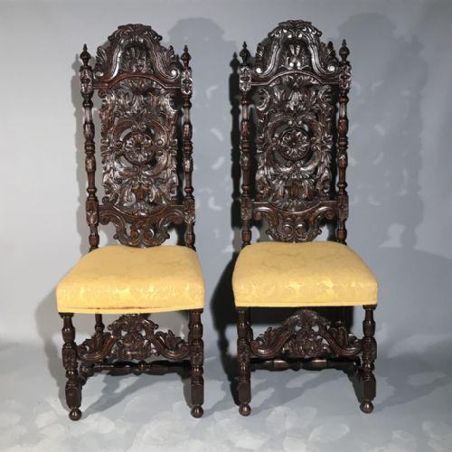 PAIR OF JACOBEAN STYLE OAK HIGH BACK CHAIRS - ADDITIONAL PHOTO 5