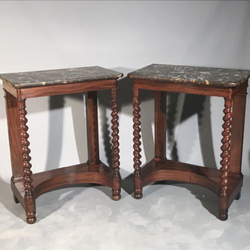 pair of french console tables with barley twist columns - CATEGORY: ANTIQUE TABLES - DATED 1880