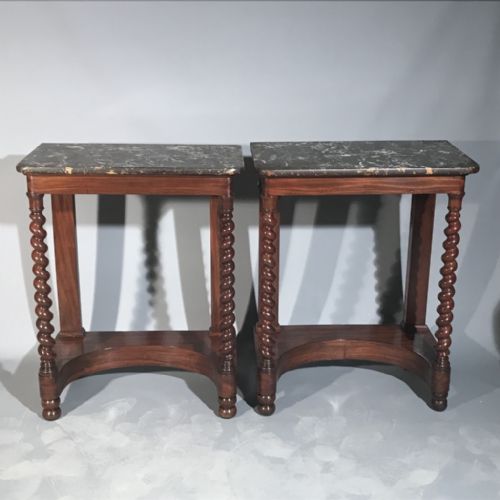 PAIR OF FRENCH CONSOLE TABLES WITH BARLEY TWIST COLUMNS - ADDITIONAL PHOTO 1