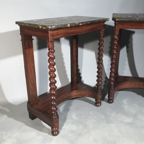 PAIR OF FRENCH CONSOLE TABLES WITH BARLEY TWIST COLUMNS - ADDITIONAL PHOTO 2