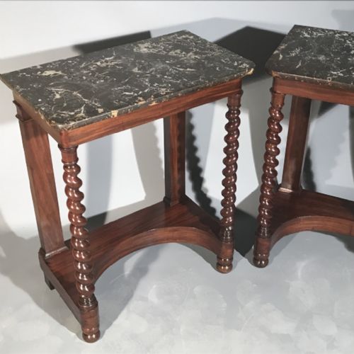 PAIR OF FRENCH CONSOLE TABLES WITH BARLEY TWIST COLUMNS - ADDITIONAL PHOTO 4