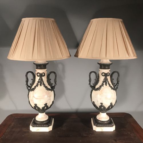pair of c19th french marble cassolette lamps - CATEGORY: ANTIQUE MISCELLANEOUS - DATED 19TH CENTURY
