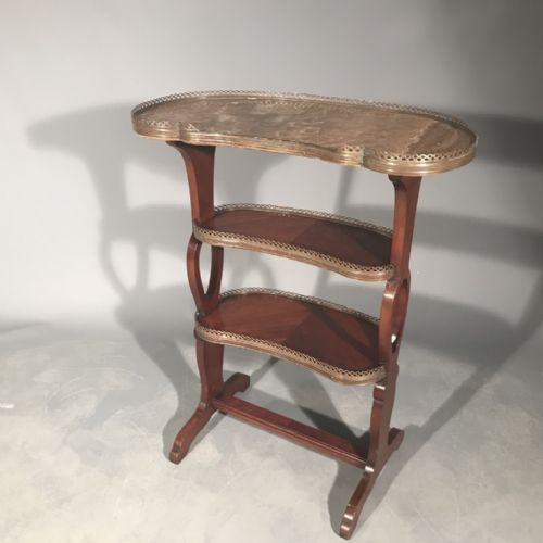 3 tier kidney side table with marble - CATEGORY: ANTIQUE STOOLS - DATED 1920